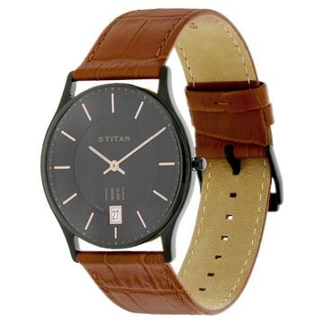 Titan Edge Grey Dial Analog with Date Leather Strap watch for Men