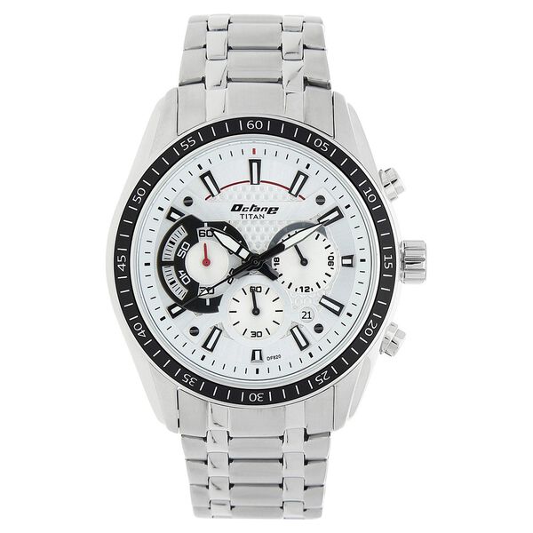 Titan Octane Quartz Chronograph White Dial Silver Stainless Steel Strap Watch For Men - image number 0