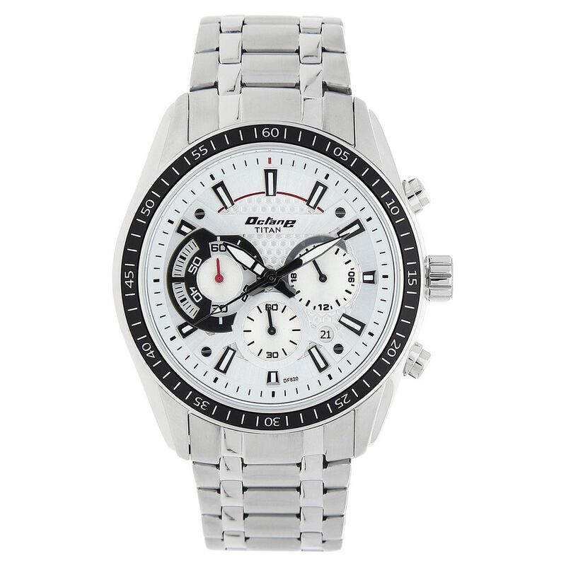 Titan Octane Quartz Chronograph White Dial Silver Stainless Steel Strap Watch For Men