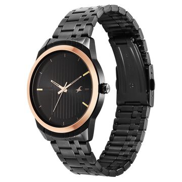 Fastrack Stunners Quartz Analog Black Dial Black Stainless Steel Strap Watch For Guys