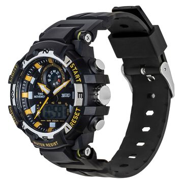 Zoop Bolt Ana Digi Watch with Black and Yellow Multi Color Case and Black Color Strap for Boys Kids, from House of Titan