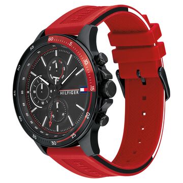 Tommy Hilfiger Quartz Multifunction Black Dial Silicone Strap Watch for Men