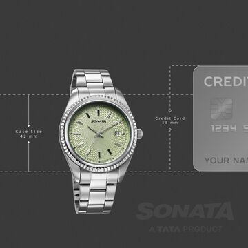 Sonata Festive Quartz Analog with Date Green Dial Metal Strap Watch For Men