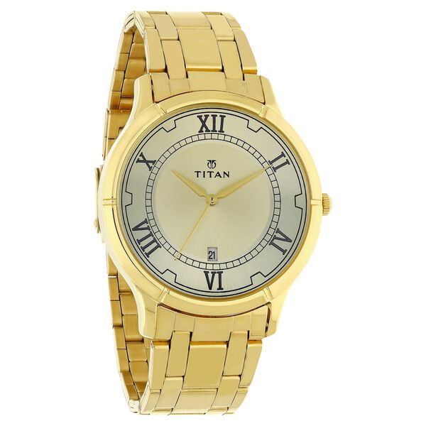 Titan Quartz Analog with Date Champagne Dial Stainless Steel Strap Watch for Men - image number 1
