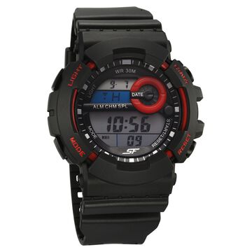 SF Digital Round Round Shaped Dial Black PU Strap Watch For Men