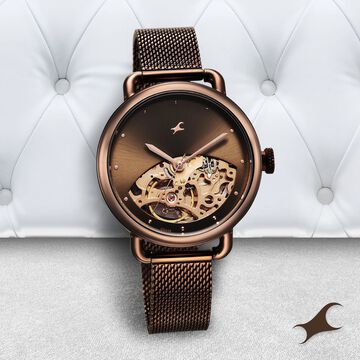Fastrack Automatics Brown Dial Stainless Steel Strap Watch for Girls