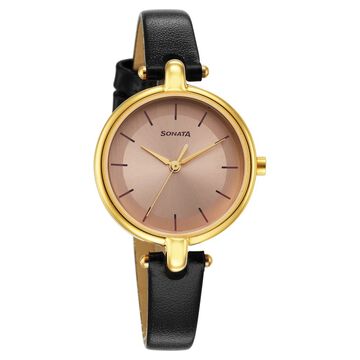 Sonata Gold Edit Pink Dial Women Watch With Leather Strap