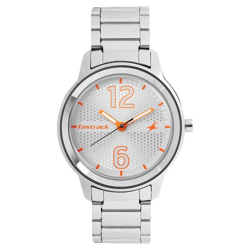 Fastrack Loopholes Quartz Analog White Dial Stainless Steel Strap Watch for Girls