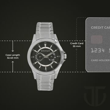 Titan Octane Multifunction Black Dial Silver Stainless Steel Strap Watch For Men