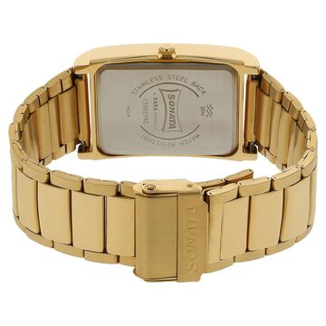 Sonata Quartz Analog with Day and Date Champagne Dial Stainless Steel Strap Watch for Men