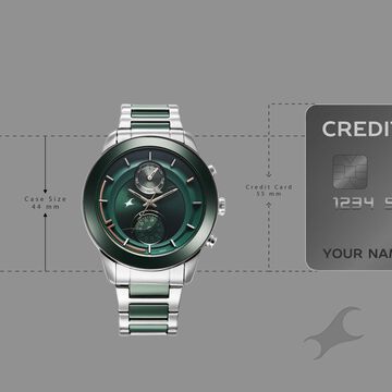 Fastrack Cerame - Oceanyx Quartz Analog with Day and Date Green Dial Two Toned Strap Watch For Guys
