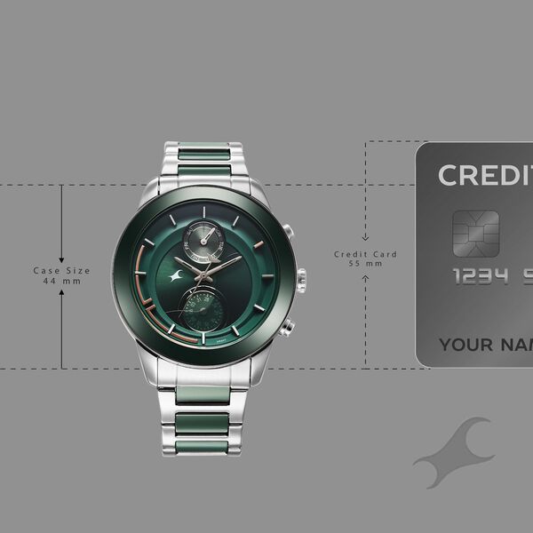 Fastrack Oceanyx - Ceramic Quartz Multifunction Green Dial Two Toned Strap Watch For Guys - image number 3