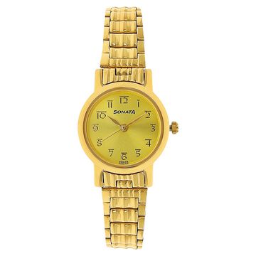 Sonata Quartz Analog Champagne Dial Stainless Steel Strap Watch for Women