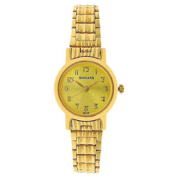 Sonata Quartz Analog Champagne Dial Stainless Steel Strap Watch for Women - image number 0