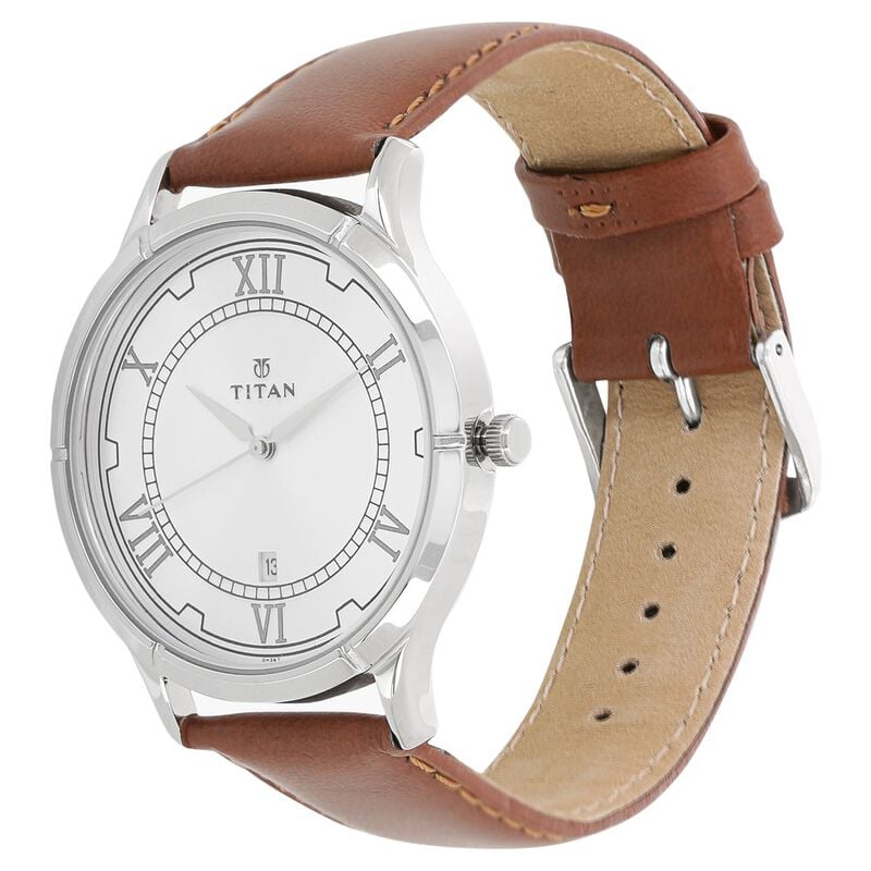 Titan Quartz Analog with Date Silver Dial Leather Strap Watch for Men - image number 1