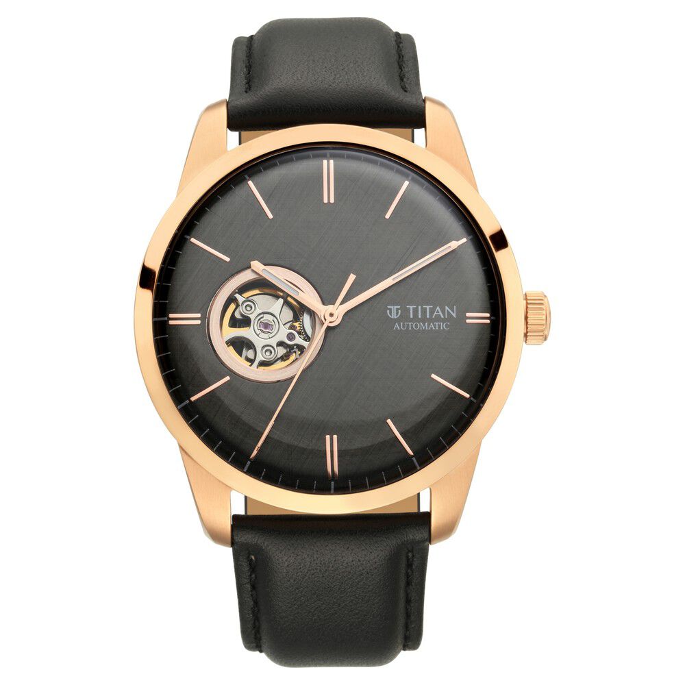 Buy Online Titan Automatic Black Dial Leather Strap Watch for Men ns90126wl03 Titan
