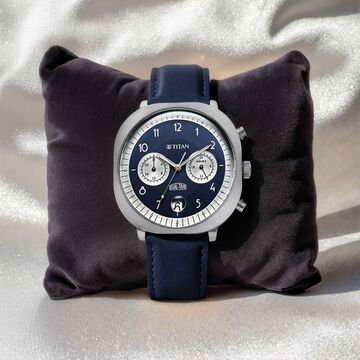 Titan Timeless Treasures Quartz Analog Dual Time Blue Dial With Blue Color Leather Strap Watch For Men