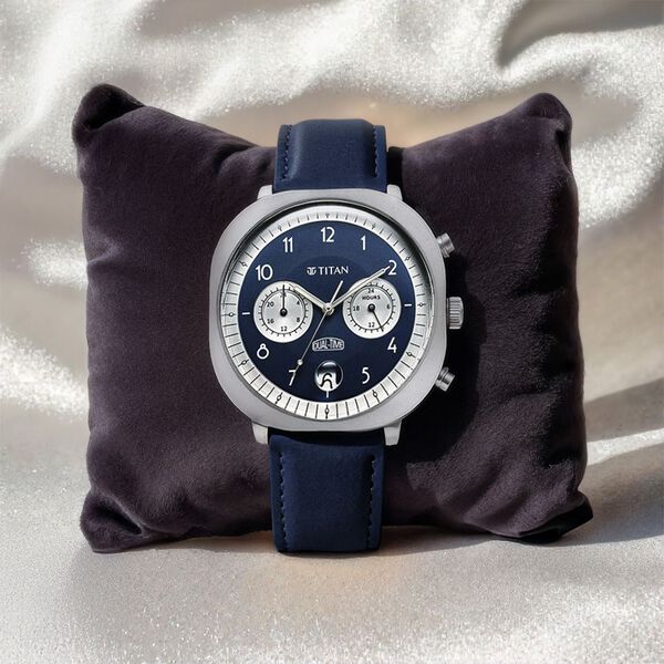 Titan Timeless Treasures Quartz Analog Dual Time Blue Dial With Blue Color Leather Strap Watch For Men - image number 0