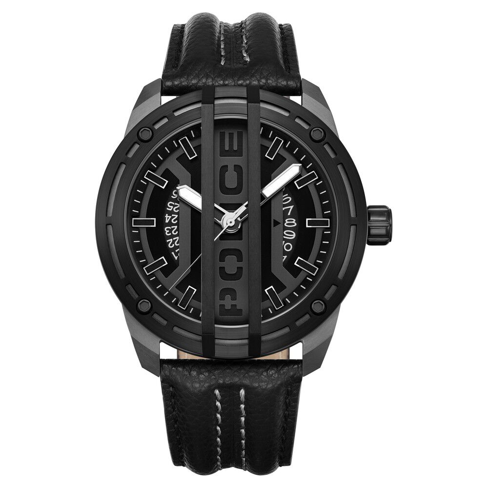 Buy Online Police Quartz Analog Grey Dial Black Leather Strap Watch for Men plpewgb0039840 Titan