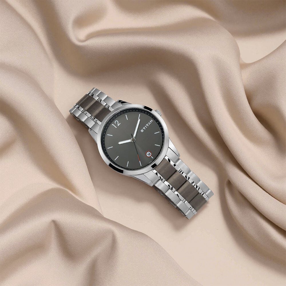 Titan Men's Timeless Style Watch: Refined Anthra Dial and Metal Strap-image-46