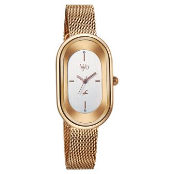Vyb Mirage By Fastrack Quartz Analog Silver Dial Rose Gold Stainless Steel Strap Watch For Girls