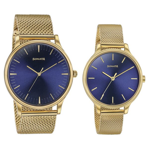 Sonata Modern Bandhan Quartz Analog Blue Dial Stainless Steel Strap Watch for Couple - image number 1