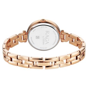 Titan Raga Showstopper Quartz Analog Silver Dial Rose Gold Metal Strap Watch For Women