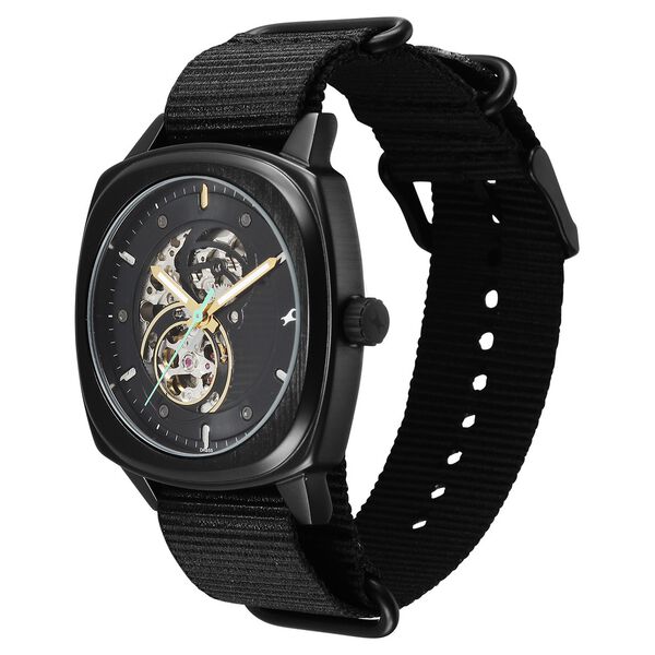 Fastrack Automatics Collection Black Dial Black Stainless Steel Strap Watch For Guys - image number 2