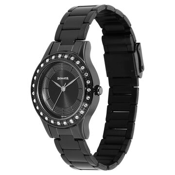 Sonata Quartz Analog Black Stainless Steel Strap for Women