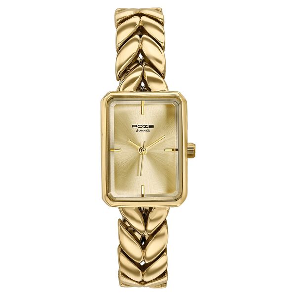 Poze By Sonata Quartz Analog Golden Dial Gold Metal Strap Watch For Women - image number 1