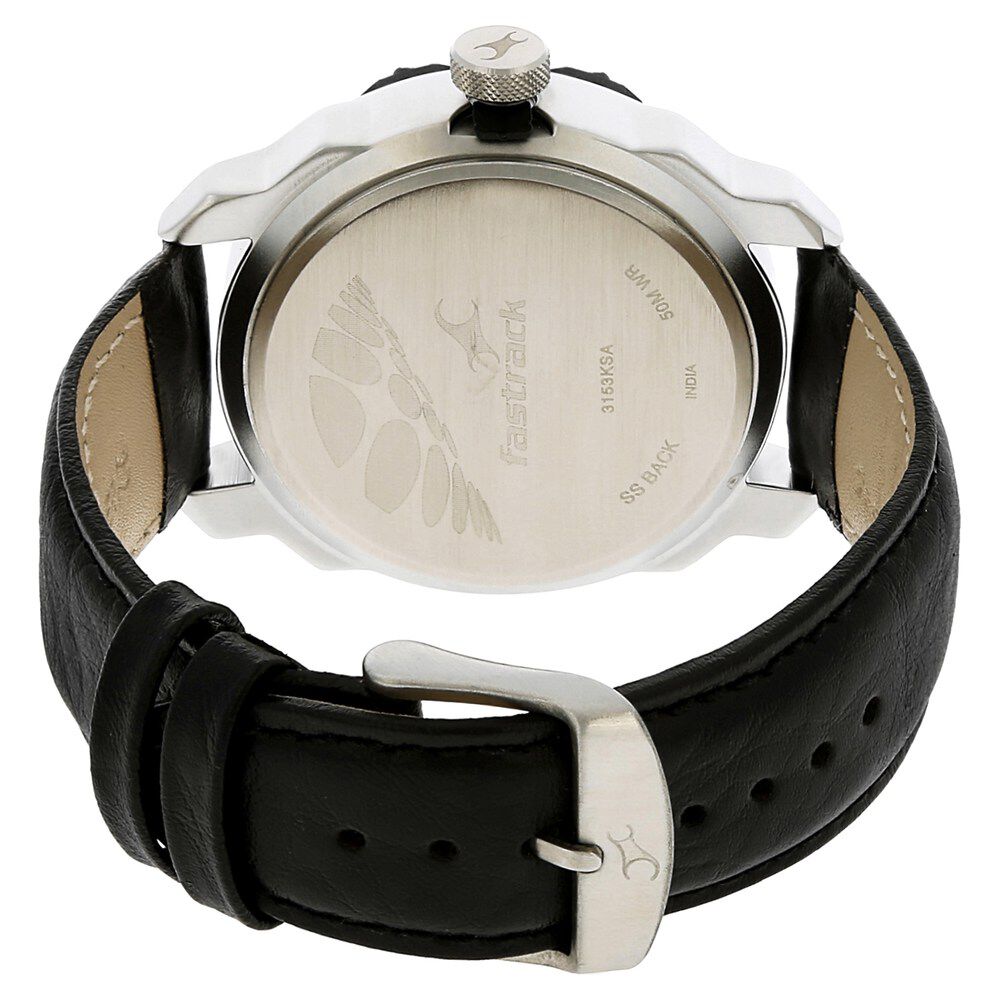 Buy Online Fastrack Quartz Analog Silver Dial Leather Strap Watch for Guys nk3153kl01 Titan