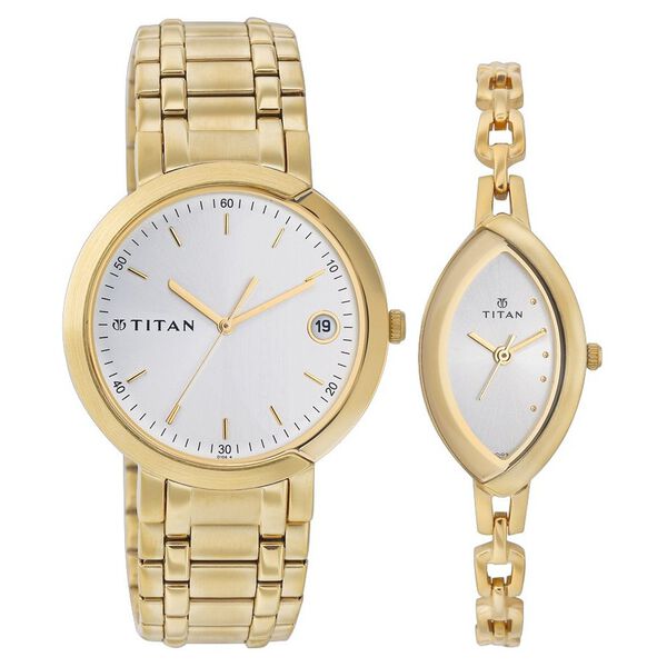 Titan Quartz Analog Silver Dial Watch for Couple - image number 0