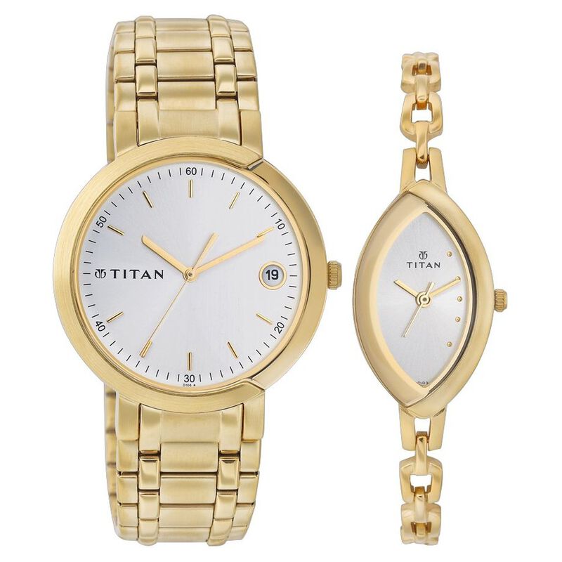 Titan Quartz Analog Silver Dial Watch for Couple
