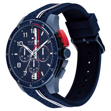 Tommy Hilfiger Quartz Chronograph Blue Dial Blue Silicone Strap Watch For Men
