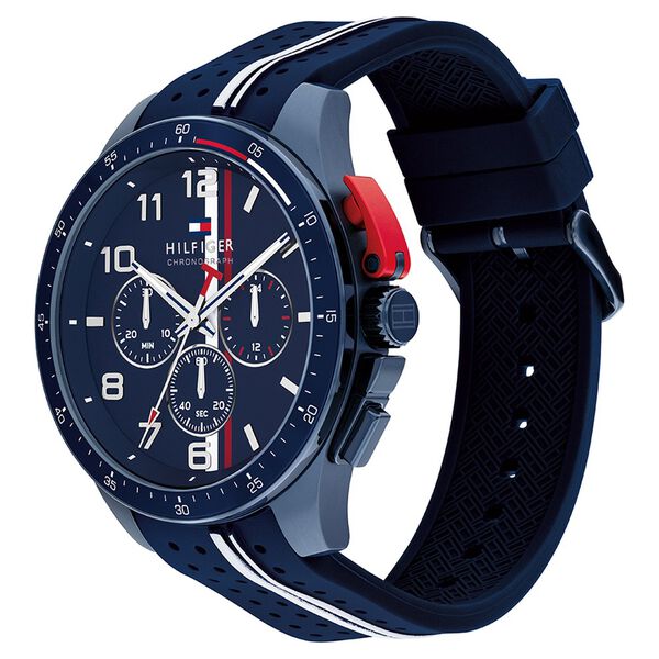Tommy Hilfiger Quartz Chronograph Blue Dial Blue Silicone Strap Watch For Men - image number 1