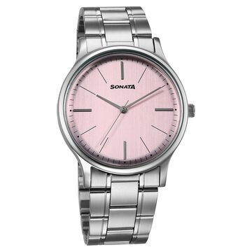 Sonata Aspire Quartz Analog Pink Dial Stainless Steel Strap Watch For Men