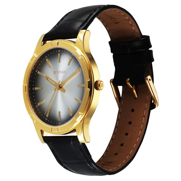 Titan Karishma Festive Analog with Silver Dial Black Leather Strap Watch for Men - image number 4