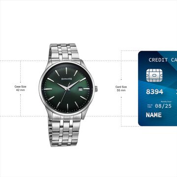 Sonata Eternia Quartz Analog with Date Green Dial Metal Strap Watch For Men