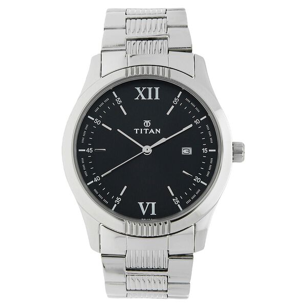 Titan Quartz Analog Black Dial Stainless Steel Strap Watch for Men - image number 0