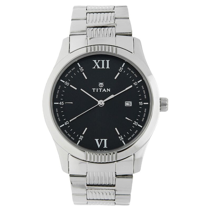 Titan Quartz Analog Black Dial Stainless Steel Strap Watch for Men