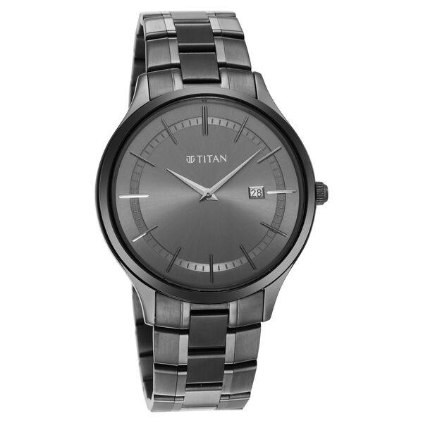 Titan Classique Slimline Anthracite Dial Analog with Date Stainless Steel Strap watch for Men - image number 0