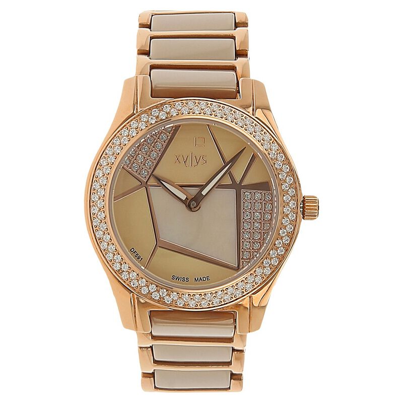 Xylys Shimmer Swiss Analog Steel & Ceramic Mother of Pearl White Dial Watch for Women