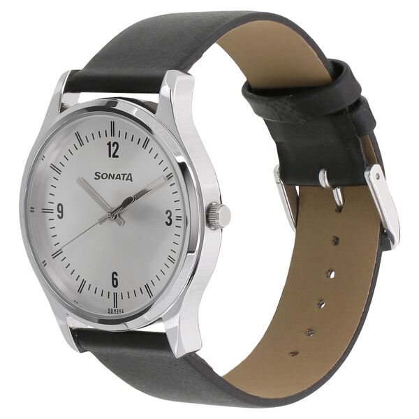 Sonata Quartz Analog Silver Dial Leather Strap Watch for Men - image number 1