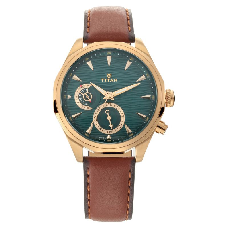 Titan Maritime Green Dial Quartz Multifunction Leather Strap watch for Men - image number 2