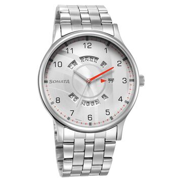 Sonata RPM Silver Dial Stainless Steel Strap Watch for Men
