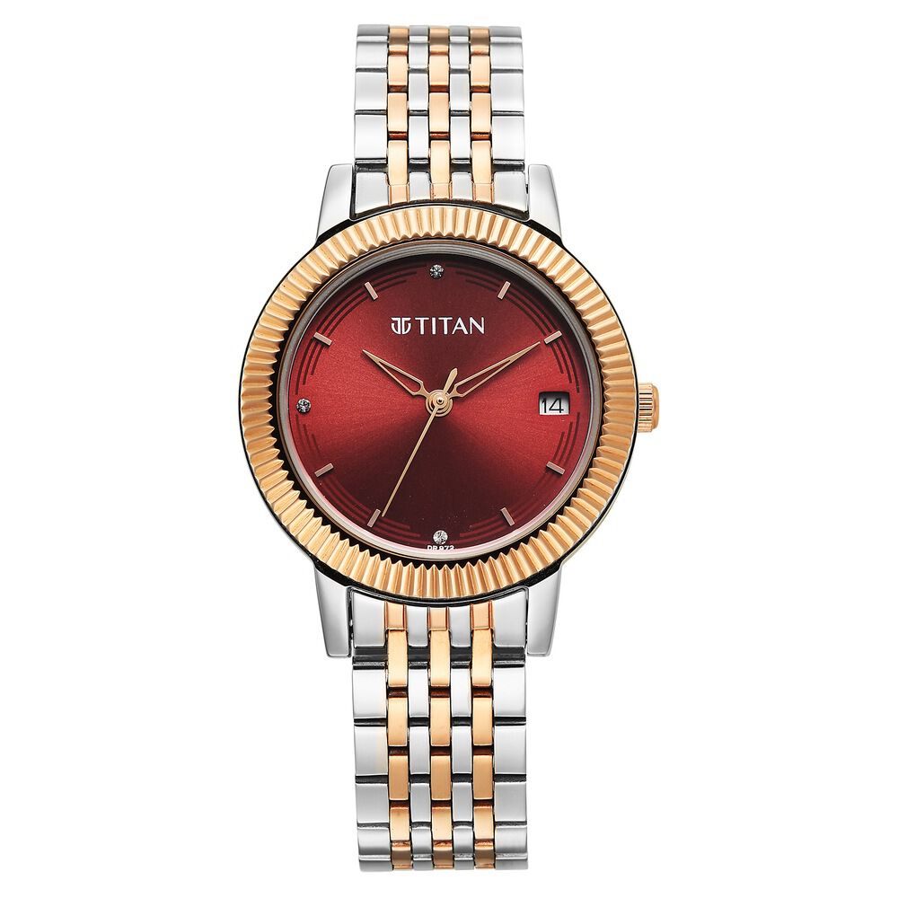 Titan Titan Karishma Quartz Analog Red Dial Two Toned Stainless Steel Strap Watch For Women-image-46