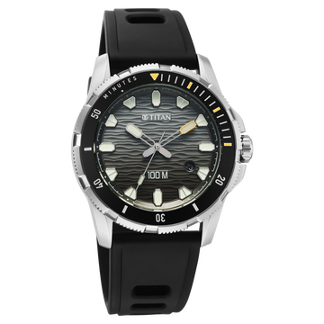 Titan Zero Hour Diver's 100m Analog with Black Dial Black FKM Strap Watch for Men