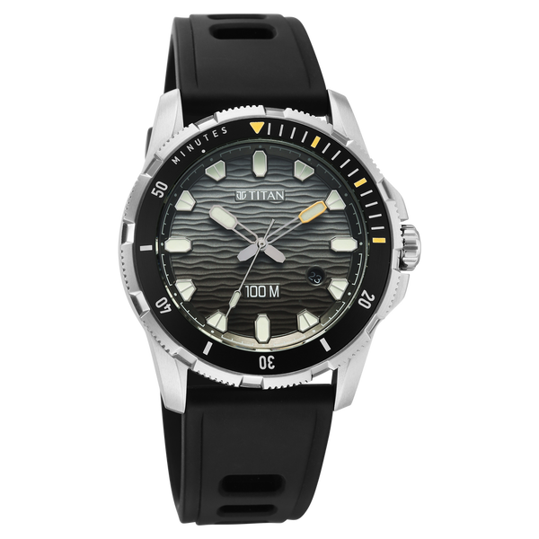 Titan Zero Hour Diver's 100m Analog with Black Dial Black FKM Strap Watch for Men - image number 1