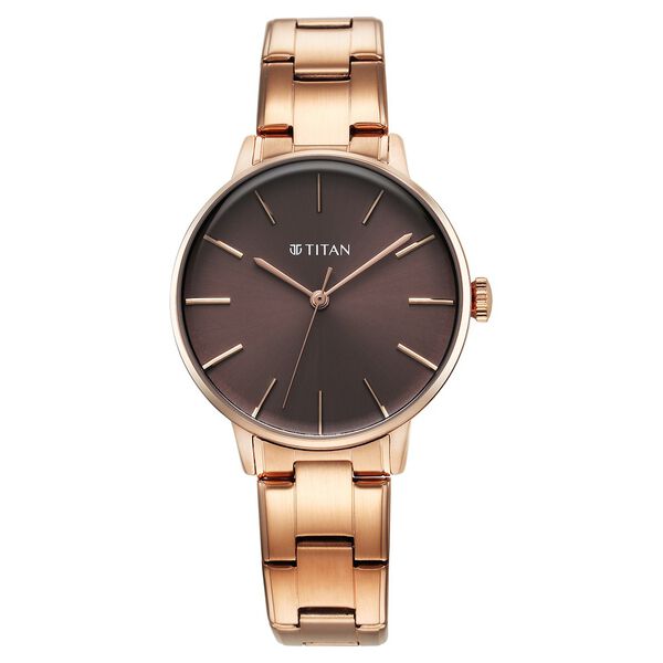 Titan TGIF Quartz Analog Brown Dial Rose Gold Stainless Steel Strap Watch for Women - image number 0