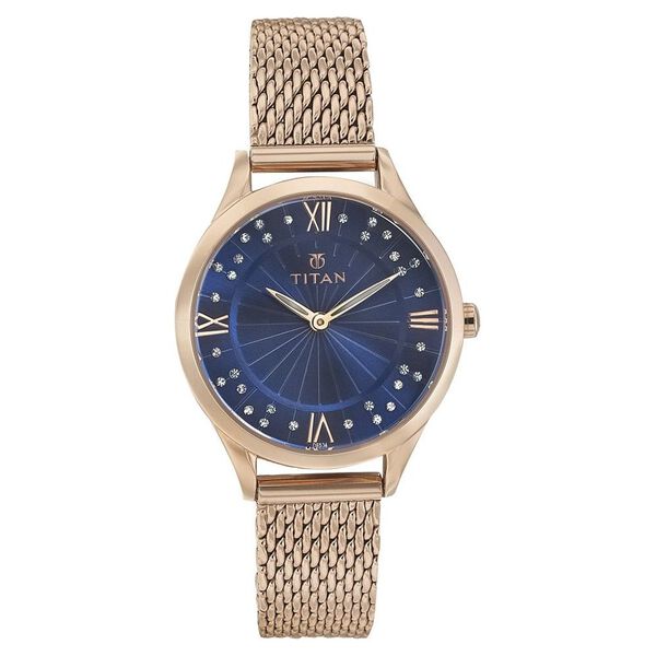 Titan Quartz Analog Blue Dial Stainless Steel Strap Watch for Women - image number 0